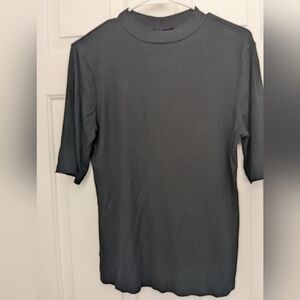 a new day Women's Black Mock Neck Ribbed Short Sleeve Top